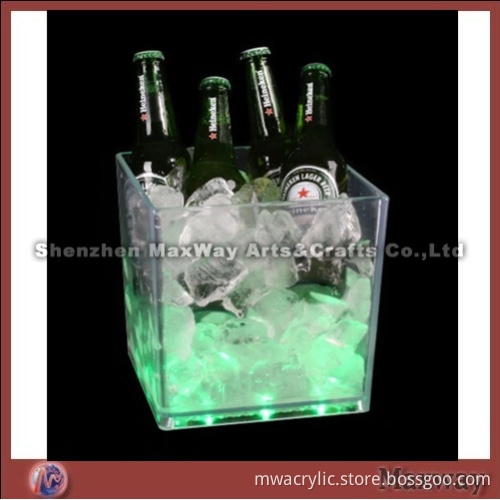 Clear square perspex ice bucket/pail with led light
